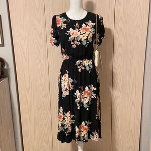 Mimi Chica Dress Women’s Small 50s Floral Romantic Whimsigoth Short Sleeve Midi